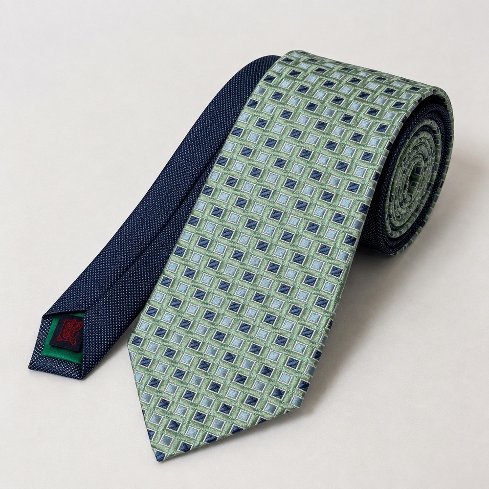 Tommy Hilfiger Necktie Mens Tie Green Blue Geometric Square Silk USA Made VTG